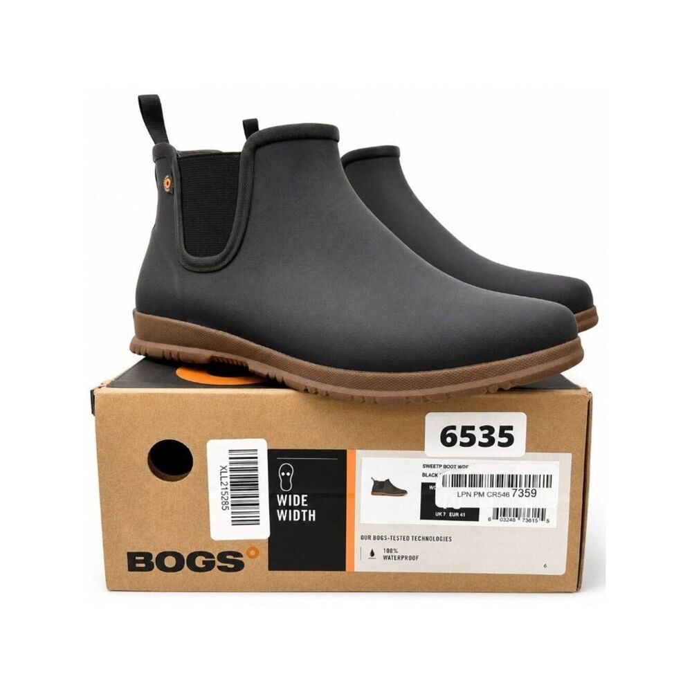 BOGS Sweet Pea Chelsea Rain Boots Women’s 10 Wide Black Waterproof Ankle Boots - Picture 2 of 7